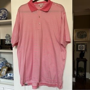 PETER MILLAR - size XL pink/white stripe polo shirt 3 button placket reg sleeve